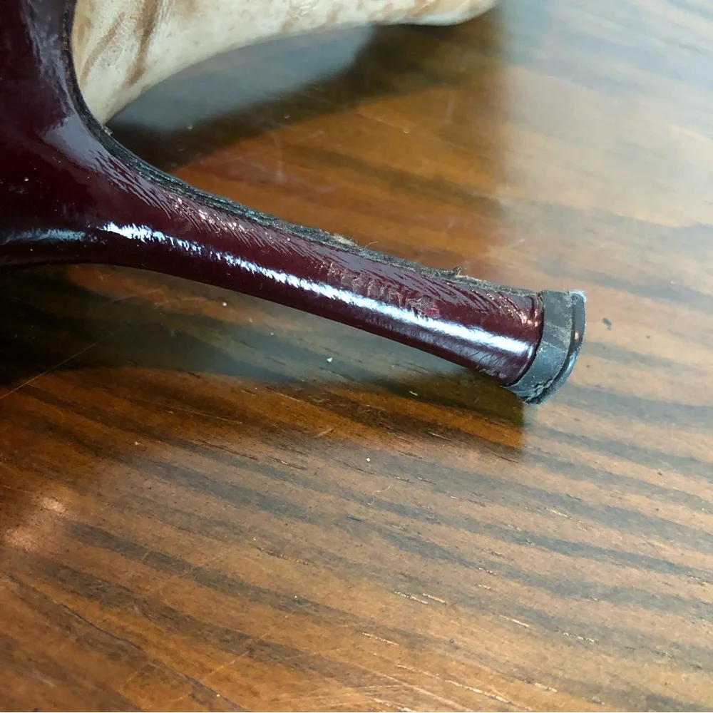 Jimmy Choo Patent Leather Wine and Black Bordeaux Heels Sz 39